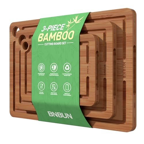 Bamboo Cutting Board for Kitchen – 3-Piece Set with Juice
