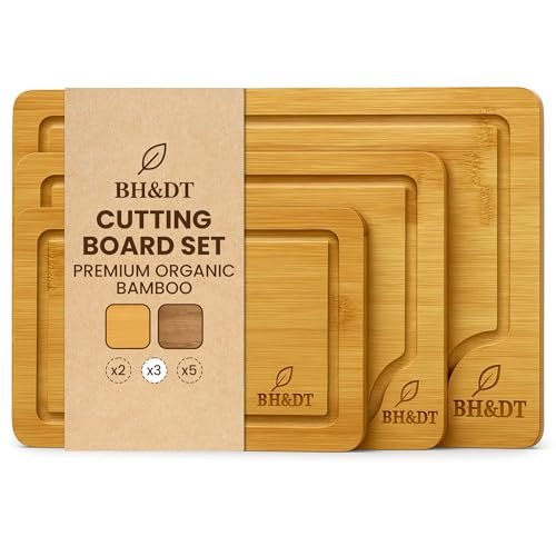BH&DT bamboo cutting boards set of 3,cutting boards with...
