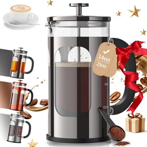 Veken French Press Coffee Maker 34oz,Thickened Borosilicate...