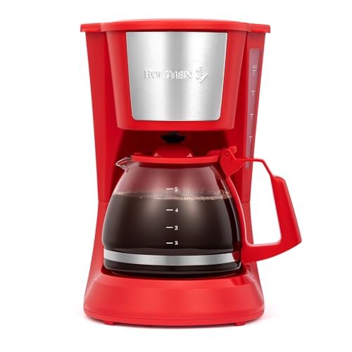 Holstein Housewares 5 Cup Drip Coffee Maker, Red Compact.