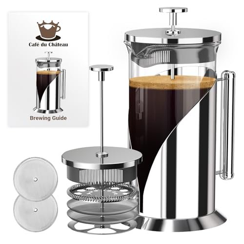 Cafe Du Chateau Stainless Steel French Press Coffee Maker.