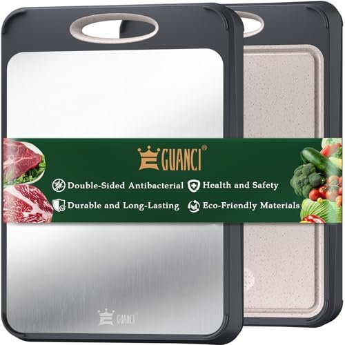 GUANCI Cutting Board for Kitchen, Stainless Steel Double...