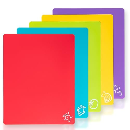 5 Pieces Flexible Plastic Cutting Board Mats with Food Icons