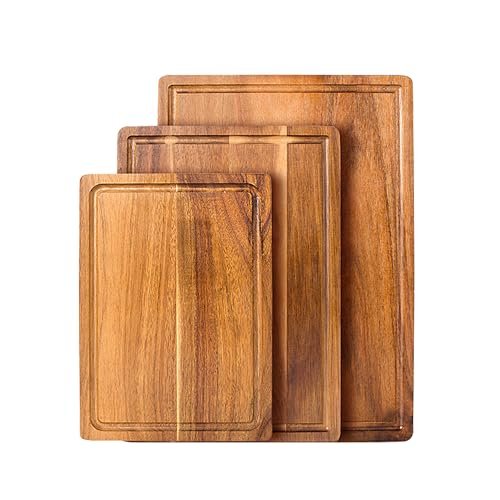 3 Pack Solid Acacia Wood Cutting Boards for Kitchen.