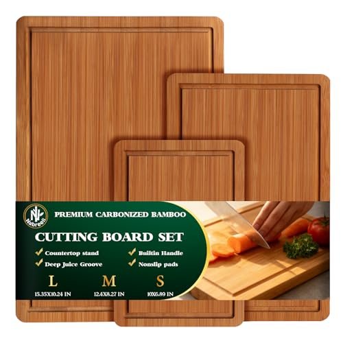 Bamboo Cutting Board Set of 3, Carbonized Wood Chopping...
