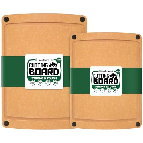 Freshware Wood Cutting Boards for Kitchen, Juice Grooves,...