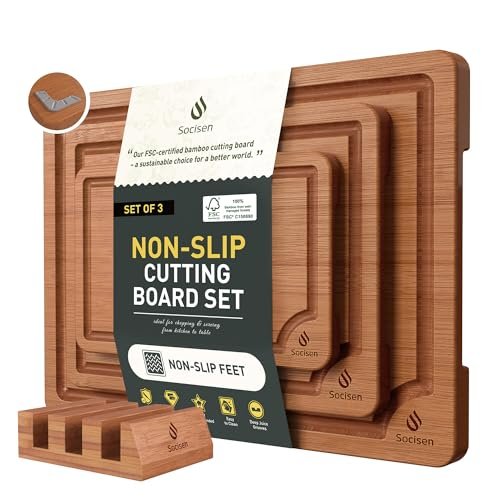 3 Packs Bamboo Cutting Board Set with Non-Slip Feet.