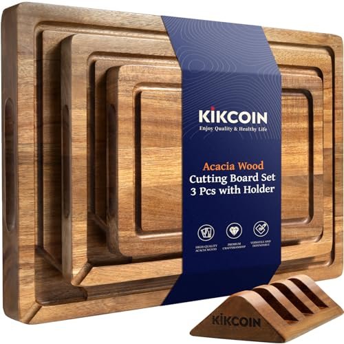 Kikcoin Wood Cutting Boards for Kitchen, 3 Piece Set with