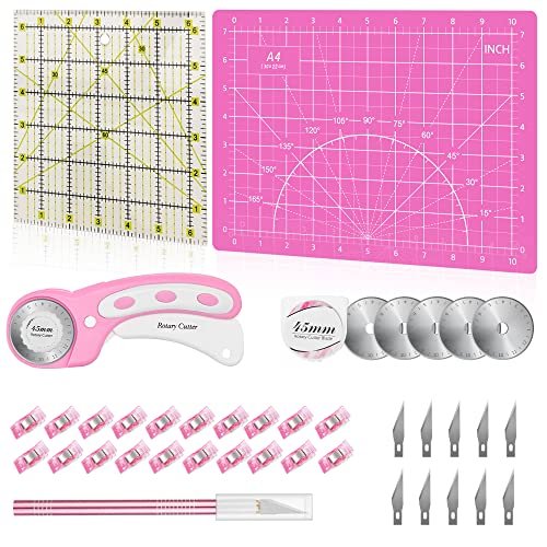 39 Pcs Rotary Cutter Set Pink - Quilting Kit with