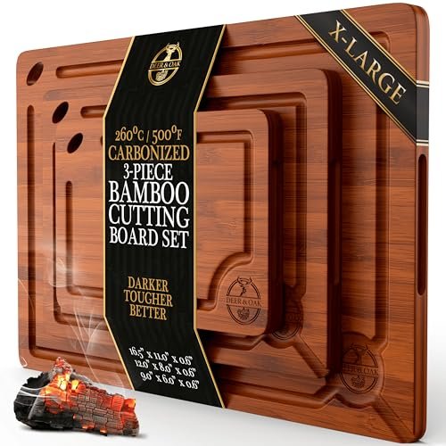 Pre-Oiled, Non Toxic 3-Piece Carbonized Bamboo Cutting...