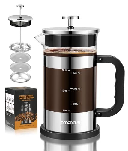 AMFOCUS French Press Coffee Maker 21 oz, Glass, 4-Level...