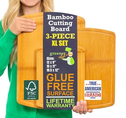 Organic Bamboo Cutting Board Set of 3 Glue-Free.