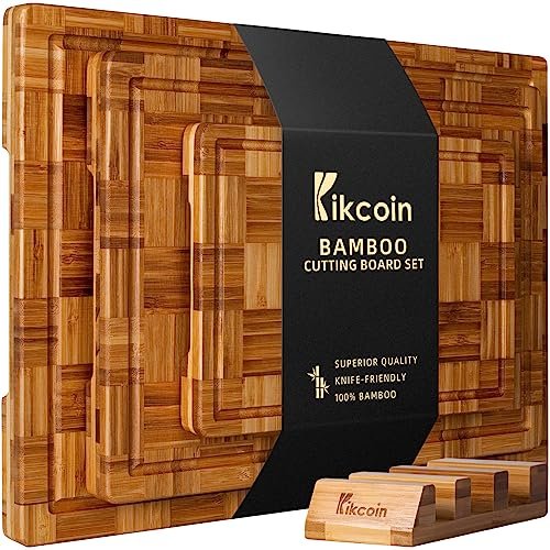 Kikcoin Extra Large Bamboo Cutting Boards, (Set of 3) Juice