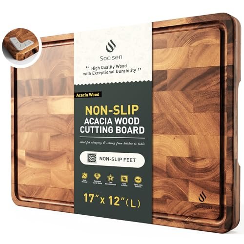 End Grain Cutting Board for Kitchen with Juice Groove...
