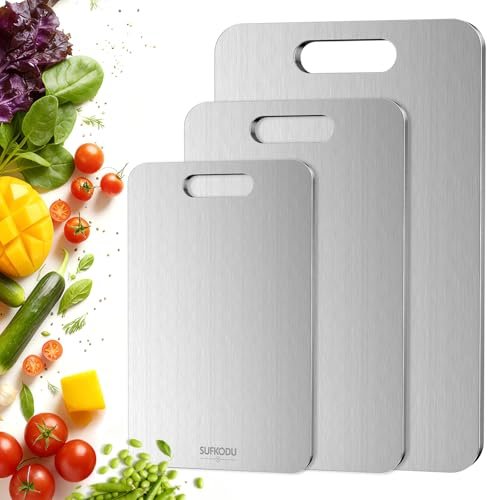 Titanium Cutting Board Set of 3, Titanium Double-Sided,...
