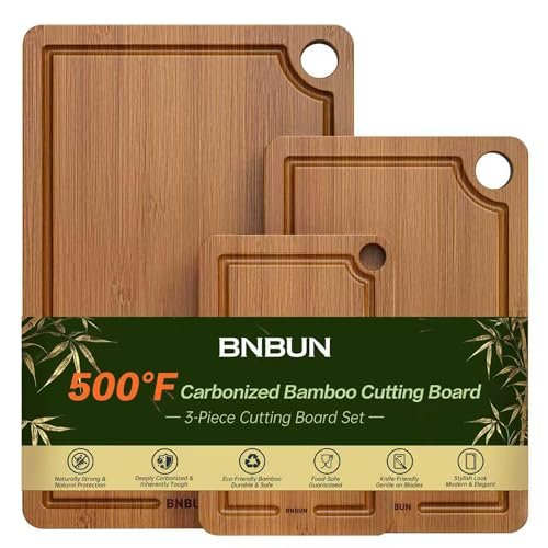 Bamboo Cutting Board for Kitchen Meal Prep and Serving Set.