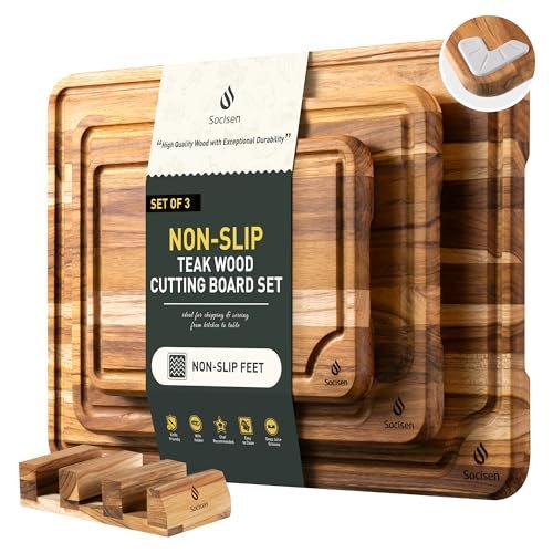 3 Pack Teak Wood Cutting Board Set for Kitchen Use