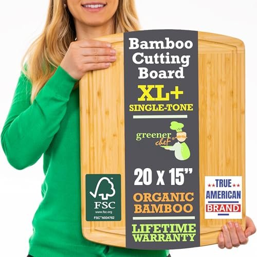 GREENER CHEF 20 Inch XL+ Organic Bamboo Cutting Board