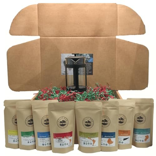 Coffee Gift Box Set 8 Assorted Coffees plus French Press.