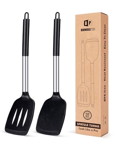 Pack of 2 Silicone Solid Turner, Non Stick Slotted Spatulas