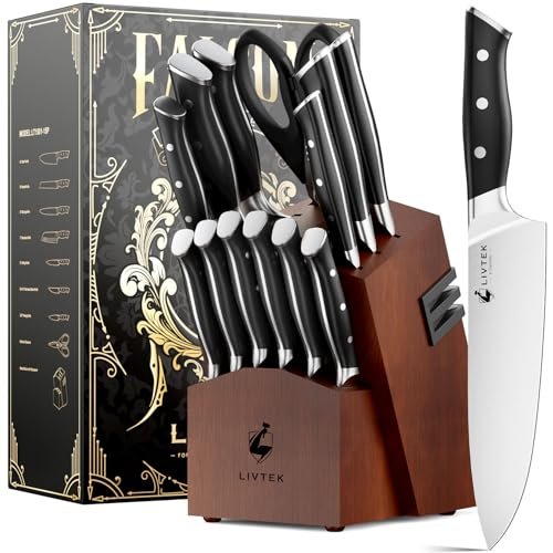 Livtek Knife Set with Block - Kitchen 15-Piece Falcon Series