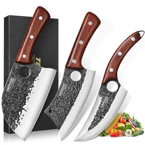 Topfeel 3PCS Butcher Knife Set, Hand Forged Serbian Chef...