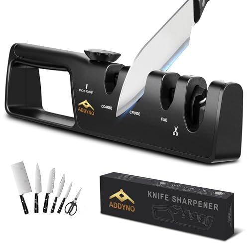 ADDYNO 4-in-1 Knife Sharpener with Angle Guide, Adjustable...