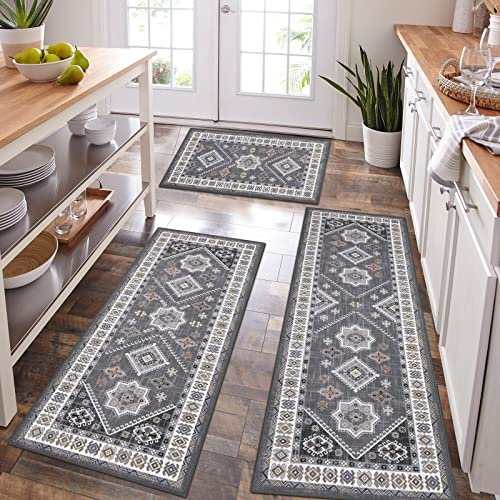 HEBE Boho Kitchen Rug Sets 3 Piece with Washable Runner