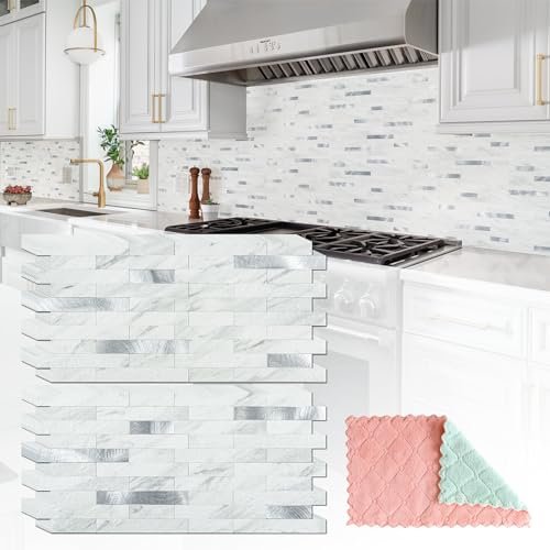 StyloVue 20 Sheets Peel and Stick Backsplash White Marble...