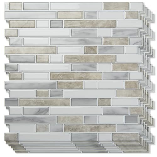 Art3d 10-Sheet Heavy-Duty Peel and Stick Backsplash, Beige...