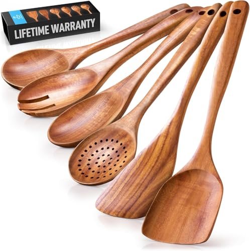 Zulay Kitchen 6-Piece Wooden Cooking Spoons Set, Durable...