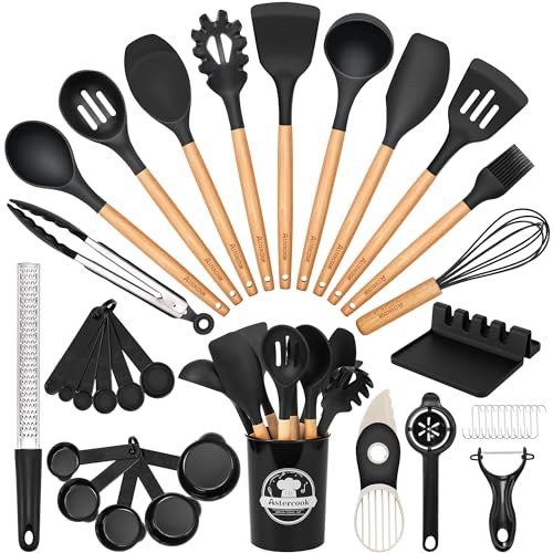 Astercook 39 PCS Kitchen Utensils Set, Silicone with Wooden...