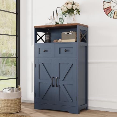 Befrases Farmhouse Blue Storage Cabinet with Barn Doors and...
