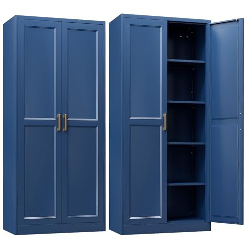 SteeLoong Kitchen Pantry Cabinet,71”Blue Metal Pantry...