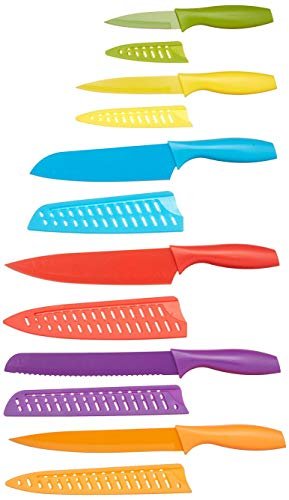 Amazon Basics Color-Coded Dishwasher Safe Kitchen Knife...