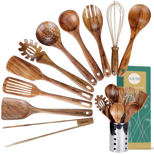 Kitchen Utenails Set with Holder,Kitchen Wooden Utensils...
