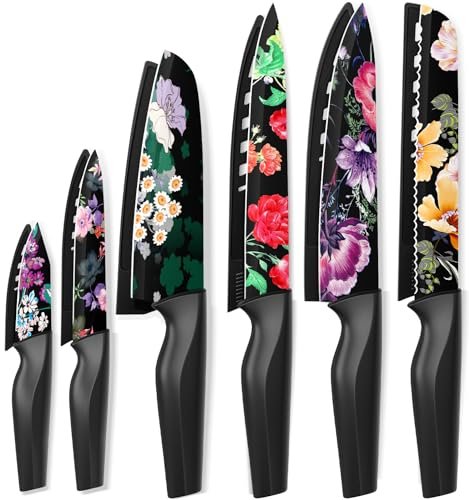 Astercook Knife Set, 12-Piece Flower Kitchen Knives with...