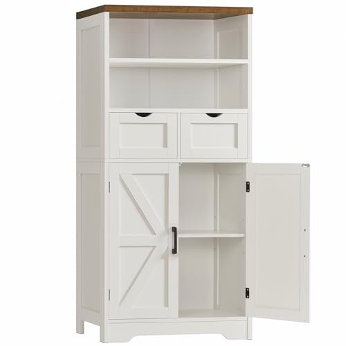 TEENFON Storage Cabinet with Doors & 2 Drawers, White