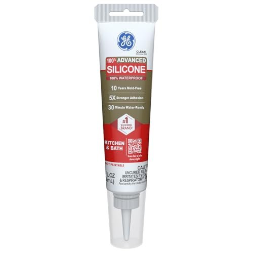 GE Advanced Silicone Caulk for Kitchen & Bathroom, Clear