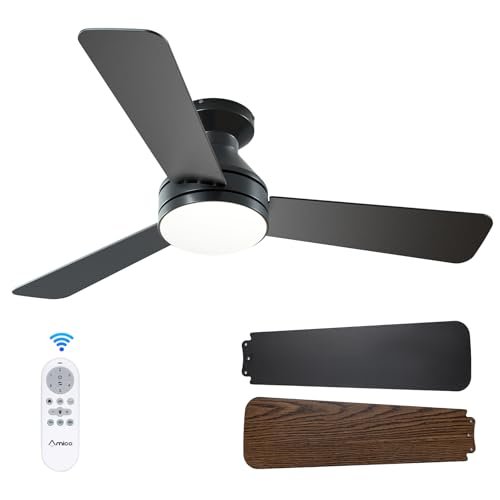 Amico Ceiling Fans with Lights, 42 inch Low Profile Black