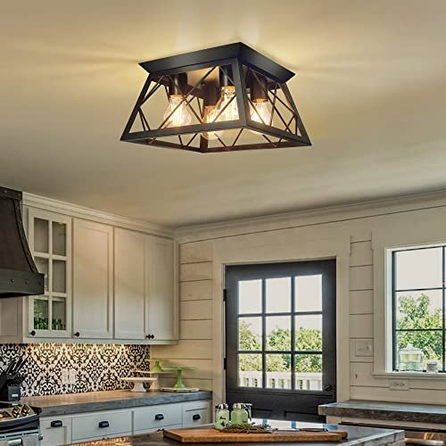 FadimiKoo 4-Light Black Flush Mount Ceiling Light for...