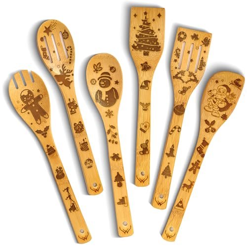 Christmas Wooden Spoons for Cooking - 6-Piece, Kitchen...