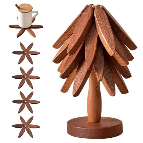 Wooden Trivets for Hot Dishes, Tree Shape Walnut Wood Set