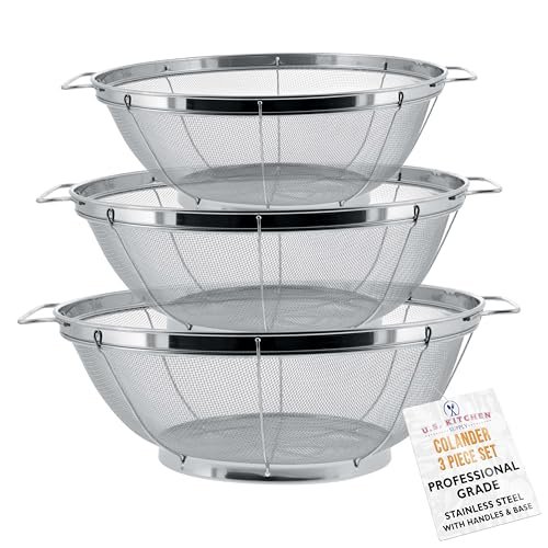 U.S. Kitchen Supply Set of 3 Stainless Steel Colander...