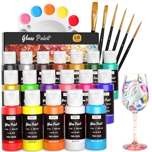 Nicpro 18 Colors Stained Glass Paint Set, Waterproof...