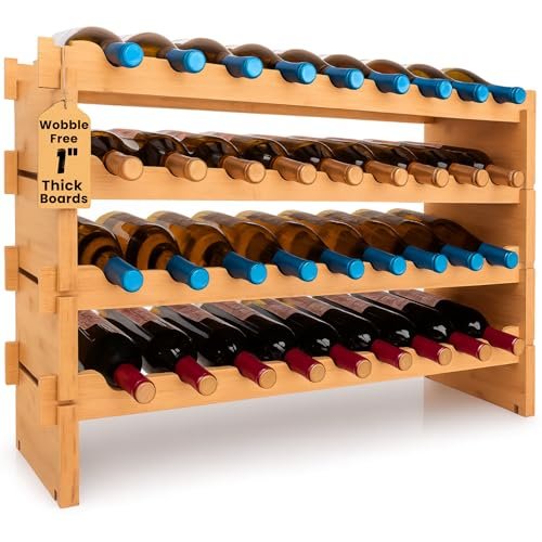 NutriChef 36 Bottle Wine Rack Stackable Bamboo 4-Tier...