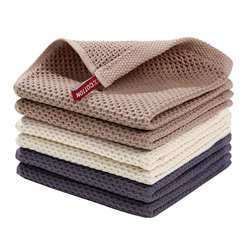 Homaxy 100% Cotton Waffle Weave Kitchen Dish Cloths, 6-Pack