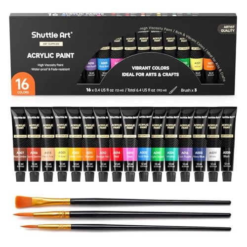 Shuttle Art Acrylic Paint Set, 16 x12ml Artist Quality Tubes
