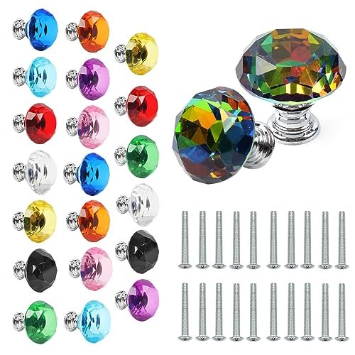 Tkocisa 22 Pack Colorful Crystal Drawer Knobs, Diamond...