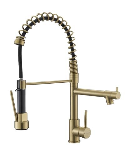 FLG Gold Kitchen Faucet with Pull Down Sprayer Double Spout